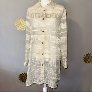 Vintage Y2K 90’s Sheer Button-Down Tunic Blouse Cream Women’s 12